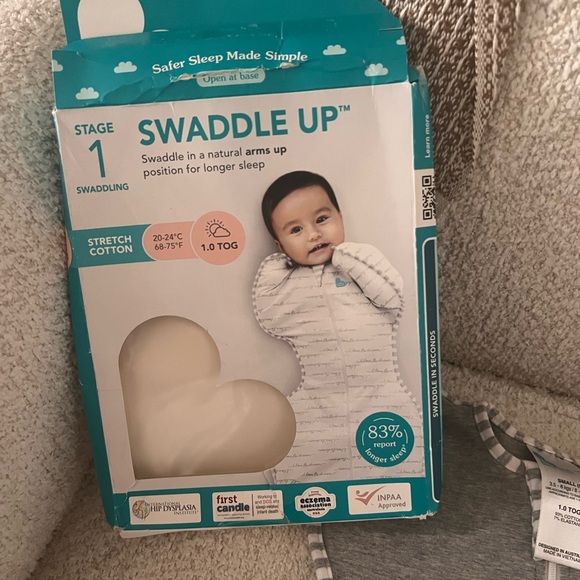 Love to Dream Gray Swaddle with Striped Trim - Picture 3 of 4